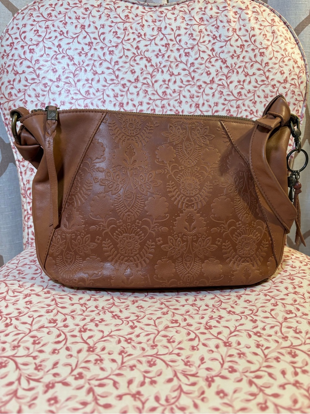 The Sak Tobacco Floral Embossed Leather Shoulder Bag - Picture 6 of 7